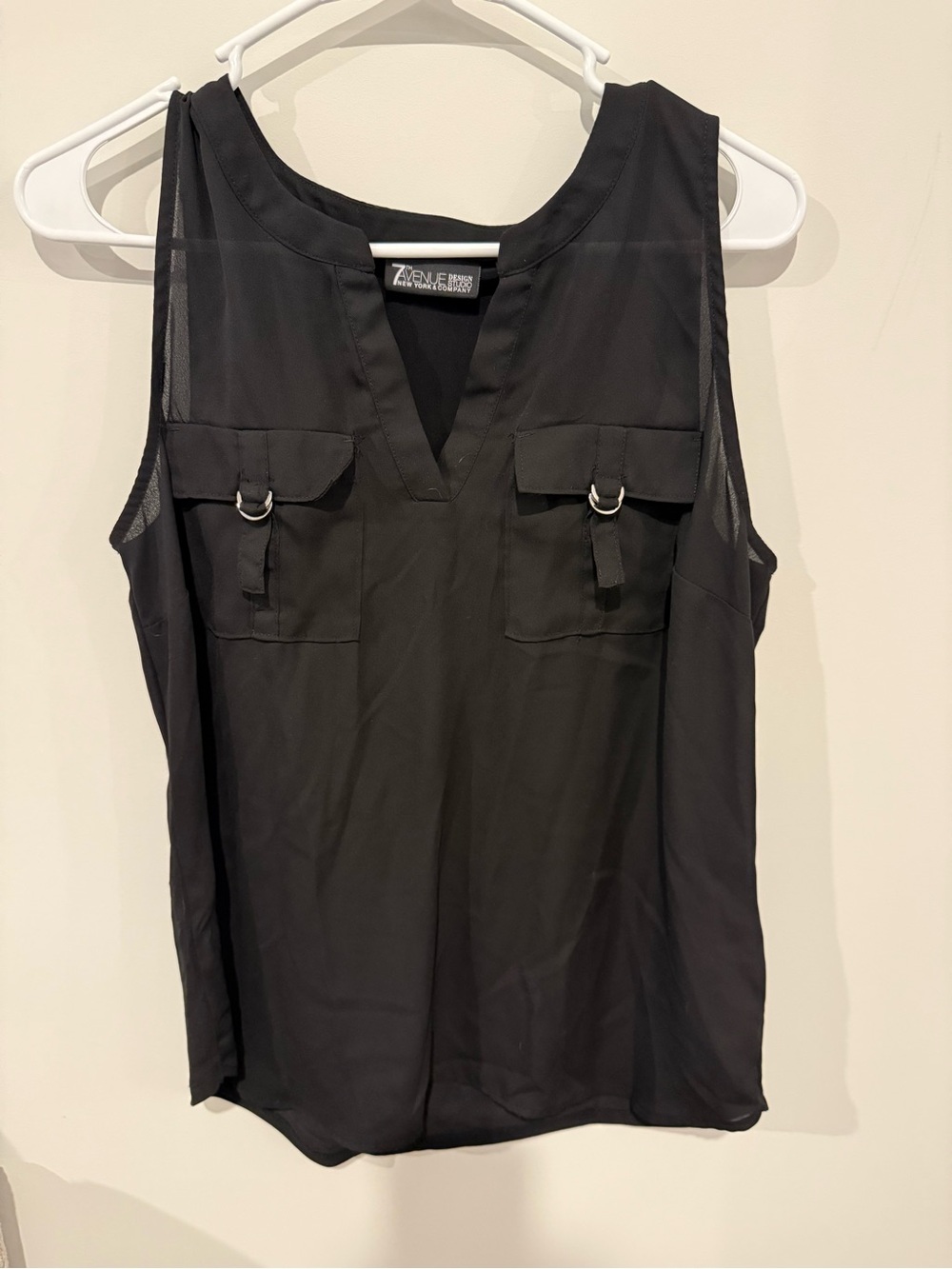 7th Avenue Black Sleeveless Utility V-Neck Blouse